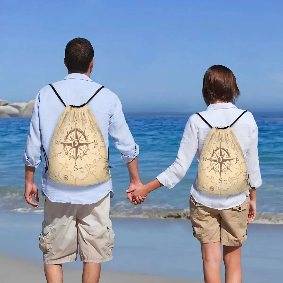 Custom Vintage Pirate's Map Drawstring Backpack Women Men Sport Gym Sackpack Foldable Nautical Compass Sailor Training Bag Sack