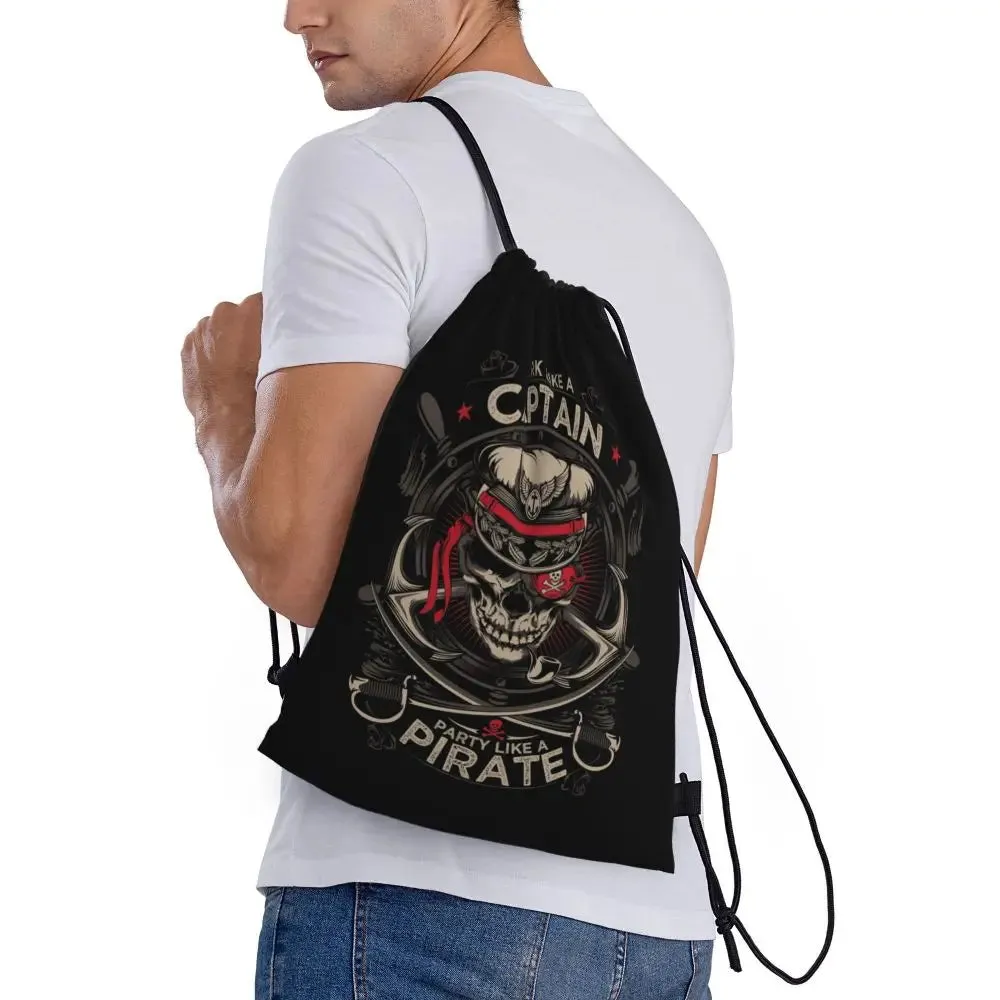 Custom Vintage Pirate's Map Drawstring Backpack Women Men Sport Gym Sackpack Foldable Nautical Compass Sailor Training Bag Sack