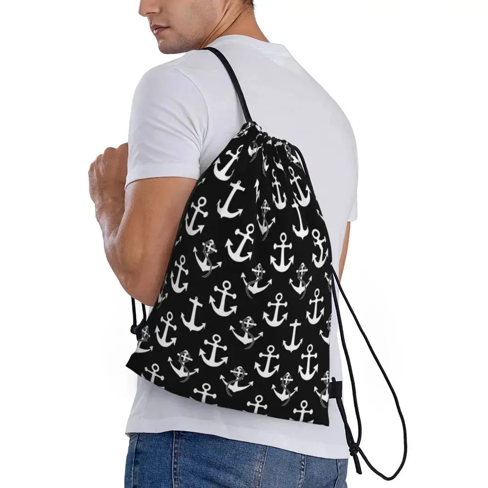 Custom Vintage Pirate's Map Drawstring Backpack Women Men Sport Gym Sackpack Foldable Nautical Compass Sailor Training Bag Sack