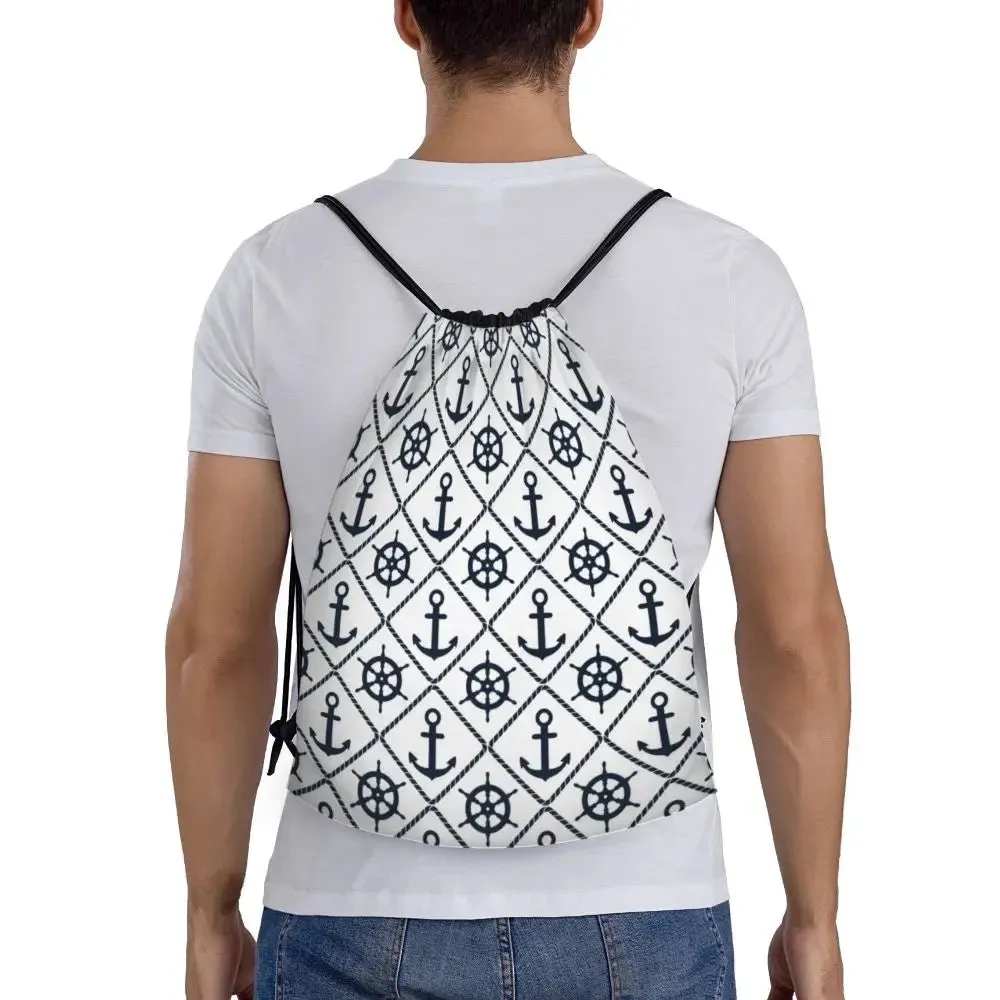 Custom Vintage Pirate's Map Drawstring Backpack Women Men Sport Gym Sackpack Foldable Nautical Compass Sailor Training Bag Sack
