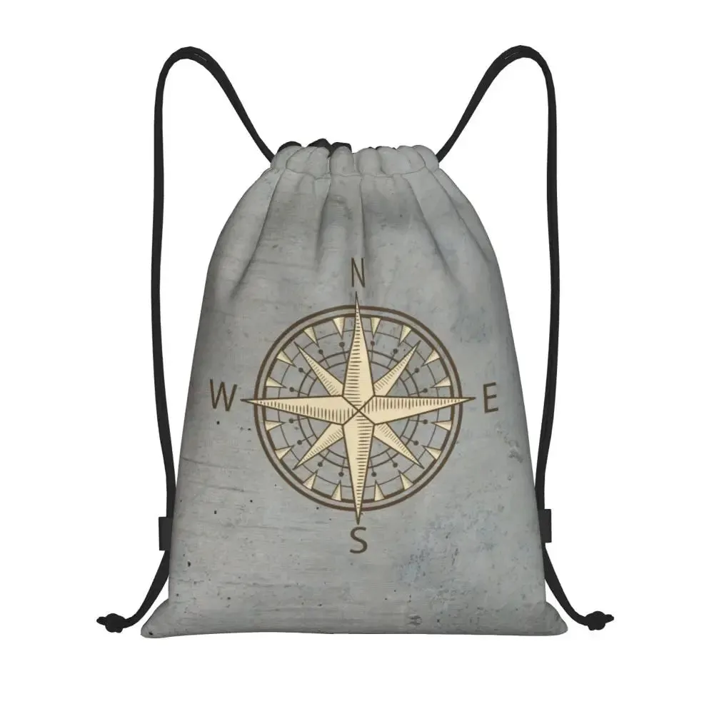 Custom Vintage Pirate's Map Drawstring Backpack Women Men Sport Gym Sackpack Foldable Nautical Compass Sailor Training Bag Sack