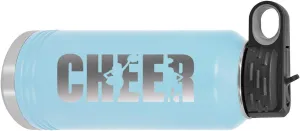 CustomGiftsNow Cheer - Cheerleading 32-Ounce Engraved Double-Wall Insulated Stainless Steel Sports Water Bottles with Flip Top Lid, Straw (Light Blue)