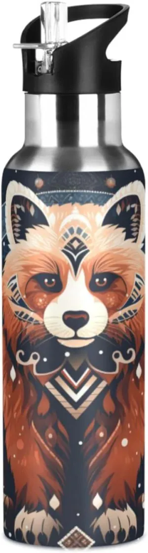 Cute Red Panda Sport Water Bottle Insulated Stainless Steel Large Vacuum Flask Leak Proof Thermos with Straw for Travel(600ml/1000ml)
