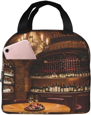Cute Red Wine Cellar picture Print Lunch Bag Insulated Lunch Tote Bag/Cooler Tote for Office work Picnic Camp