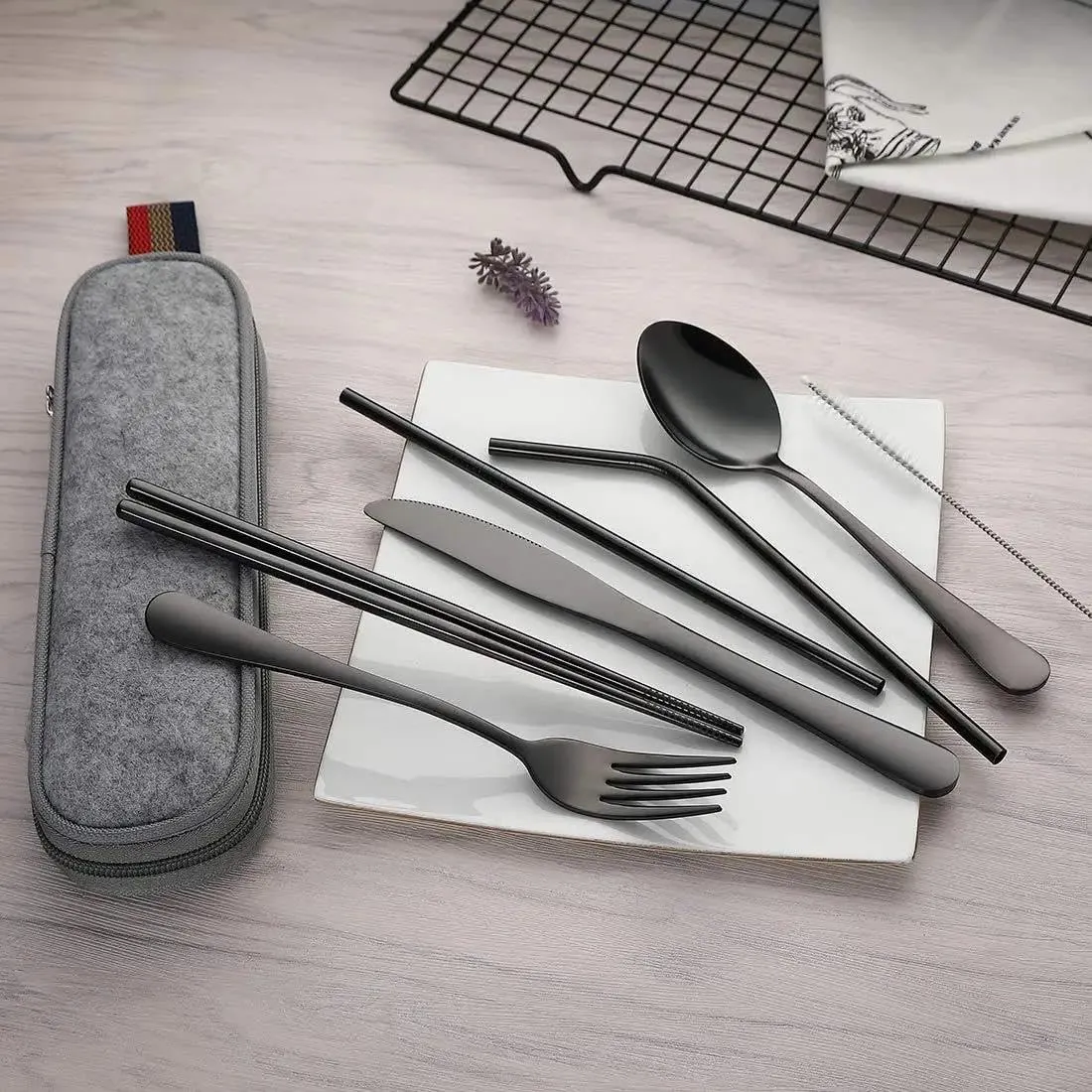 Cutlery Set 8Pcs Set Tableware Reusable Travel Cutlery Set Camp Stainless Steel Utensils Set With Portable Case A