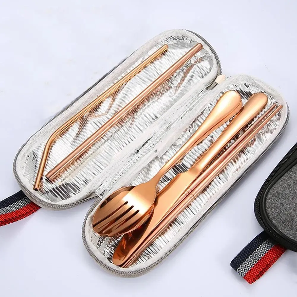 Cutlery Set 8Pcs Set Tableware Reusable Travel Cutlery Set Camp Stainless Steel Utensils Set With Portable Case A
