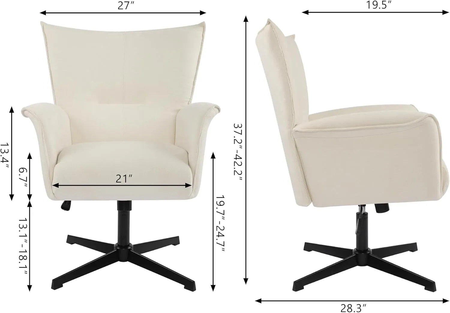 DAGONHIL Home Office Desk Chair No Wheels Armchair Linen Fabric Swivel Chair High-Back Wide Seat Upholstered Accent Chair with Metal Legs Computer Chair, Beige