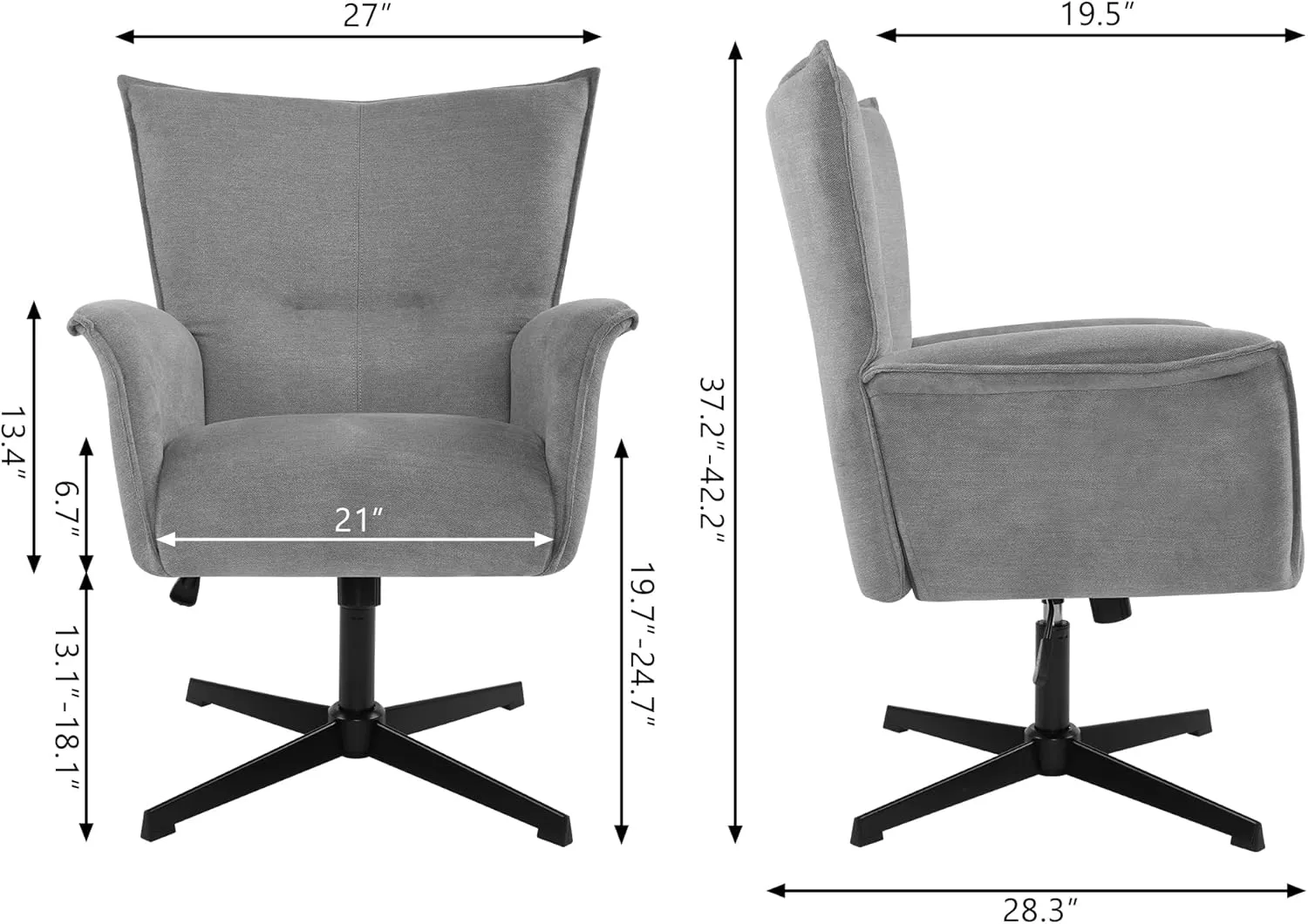 DAGONHIL Home Office Desk Chair No Wheels Armchair Linen Fabric Swivel Chair High-Back Wide Seat Upholstered Accent Chair with Metal Legs Computer Chair, Grey