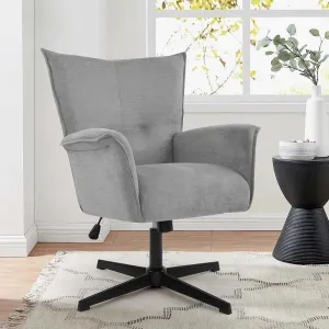 DAGONHIL Home Office Desk Chair No Wheels Armchair Linen Fabric Swivel Chair High-Back Wide Seat Upholstered Accent Chair with Metal Legs Computer Chair, Grey