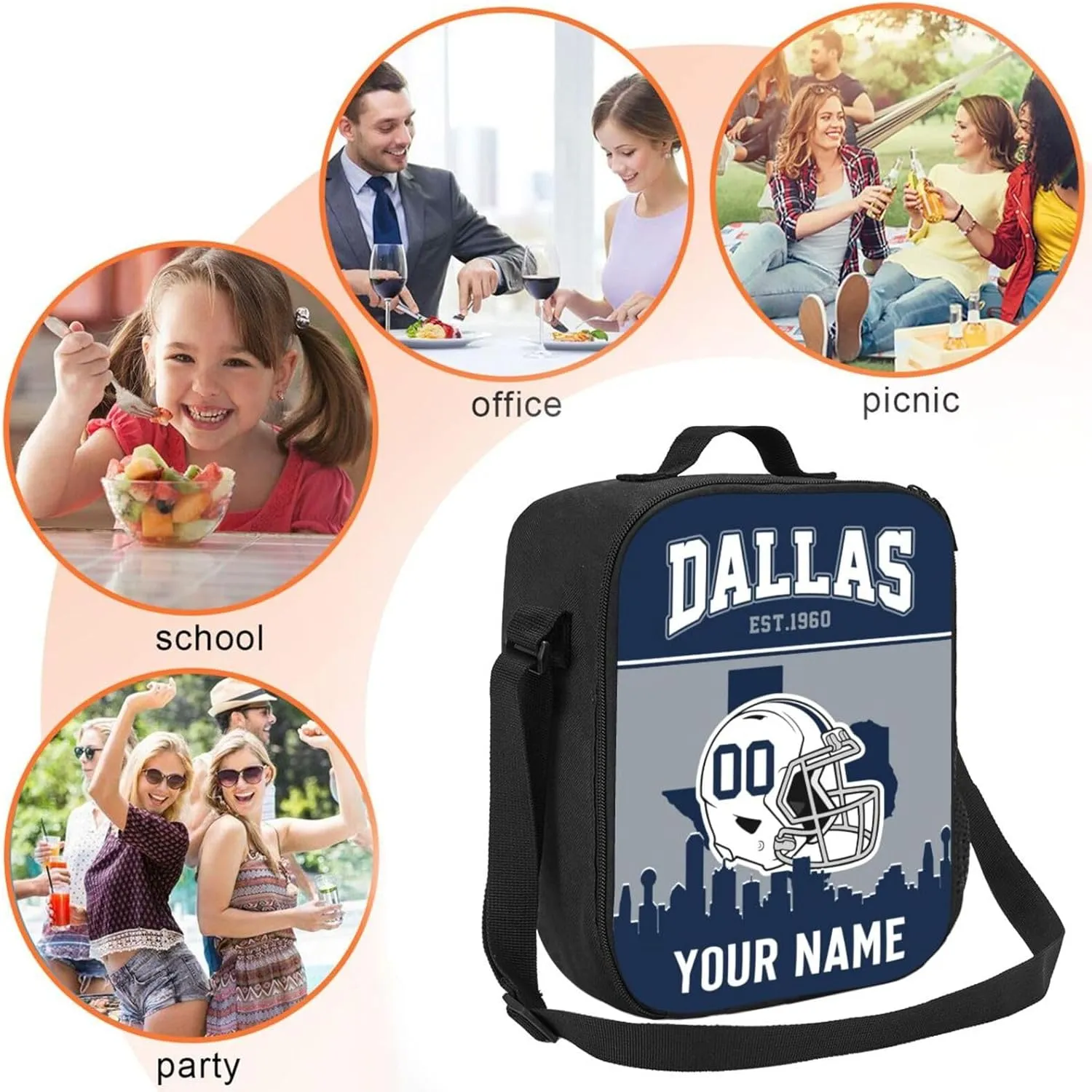 Dallas Lunch Bag Custom Lunch Box Personalized Football Style Lunch Box Backpack Gifts for Men Women
