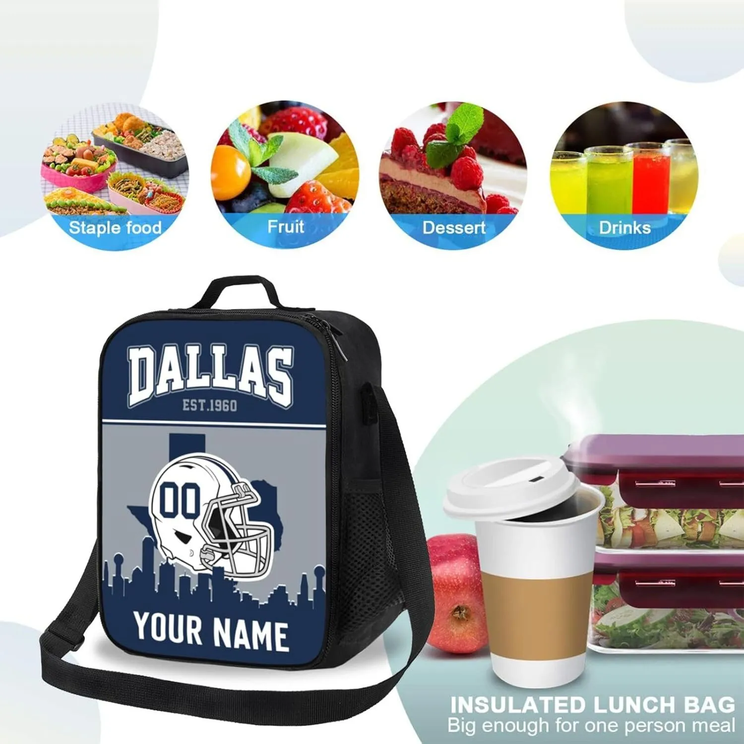 Dallas Lunch Bag Custom Lunch Box Personalized Football Style Lunch Box Backpack Gifts for Men Women