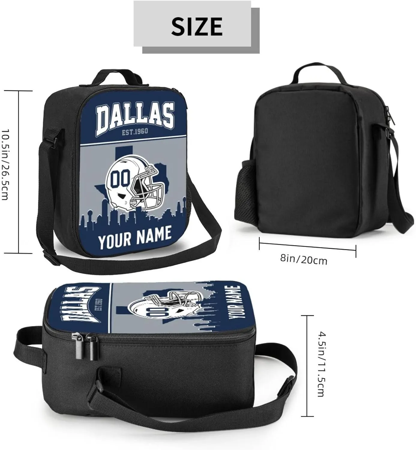 Dallas Lunch Bag Custom Lunch Box Personalized Football Style Lunch Box Backpack Gifts for Men Women
