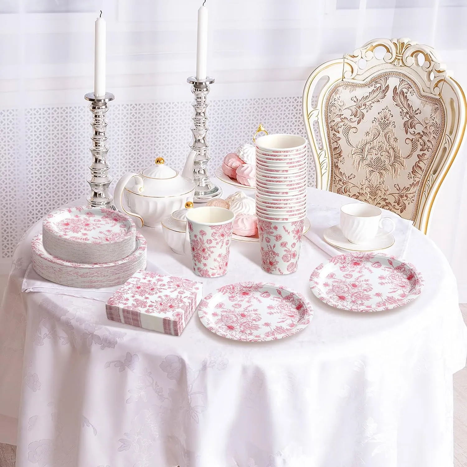 Dandat 250 Pcs Pink Disposable Plates and Napkins Floral Tableware Set for 50 Guests Disposable Plates Napkins Cups for Wedding Baby Bridal Shower Party Supplies (Wildflower)