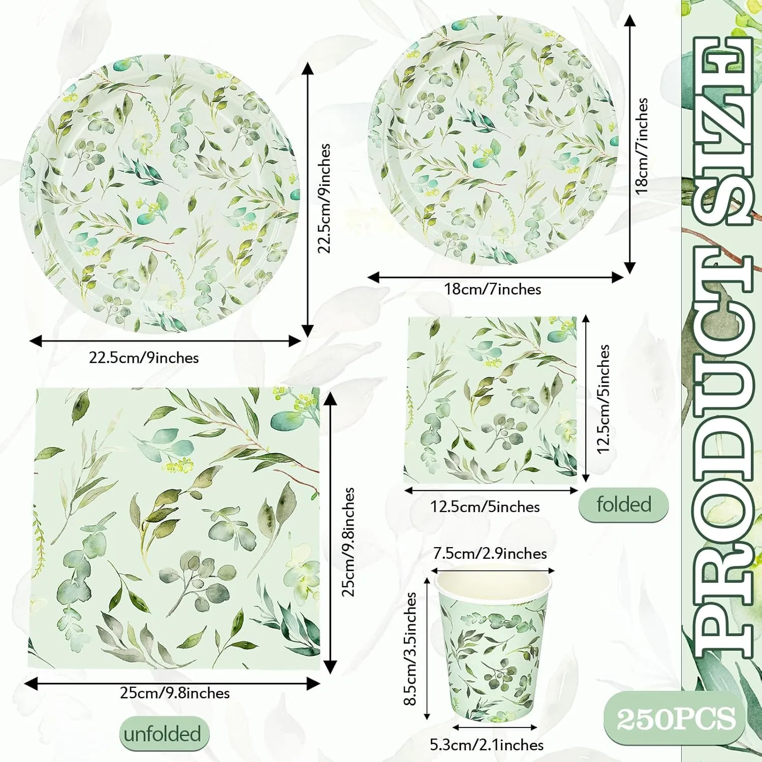 Dandat 250 Pcs White Lace Disposable Tableware Set Paper Plates Napkins Cups Vintage Party Supplies Disposable Paper Plates and Napkins Set for Wedding Bridal Shower Party Supplies(Green,Eucalyptus)