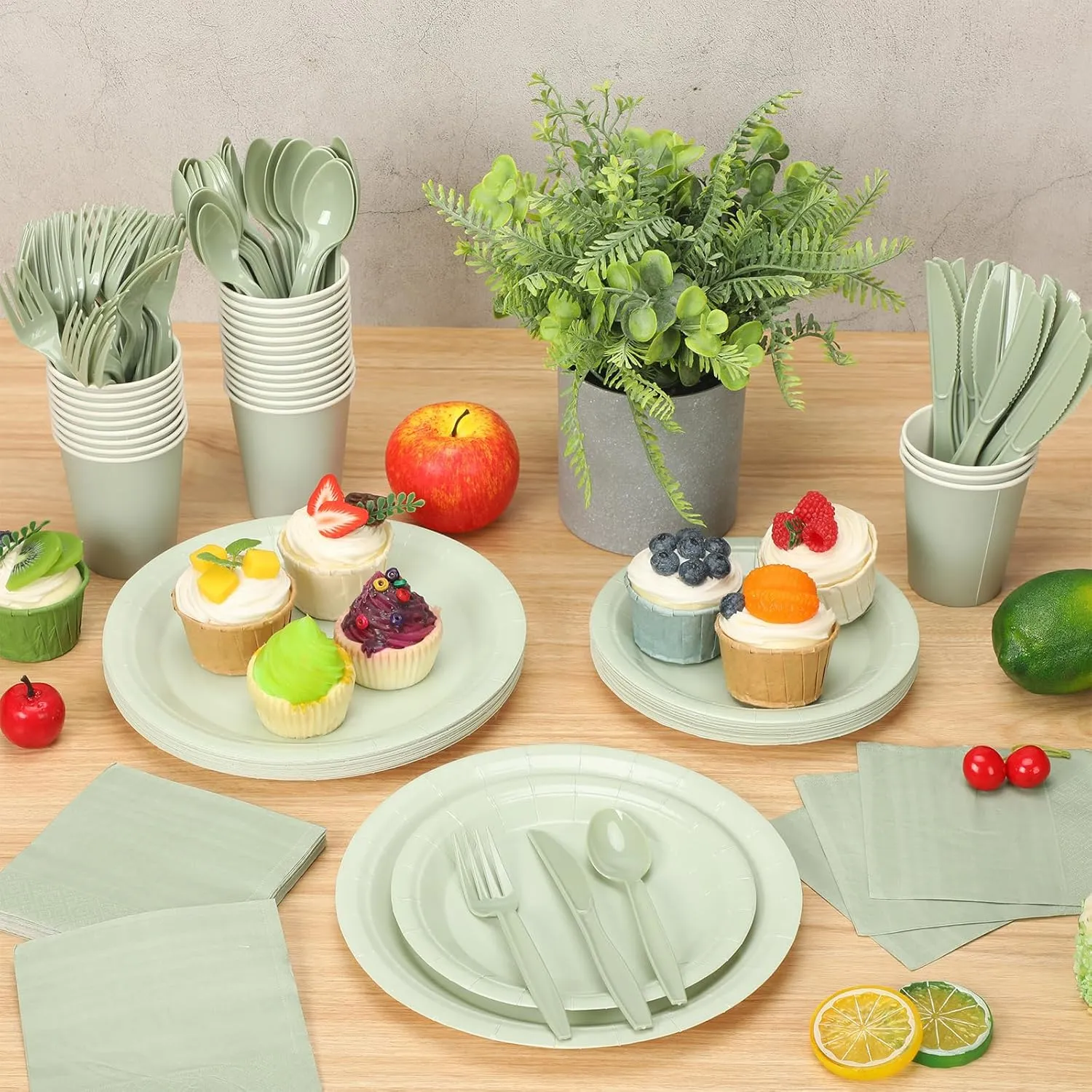 Dandat 700 Pcs Bridal Shower Decorations Baby Shower Party Supplies Include Plates Cups and Napkins Sets with Plastic Forks Knives Spoons for Wedding Birthday (Sage)