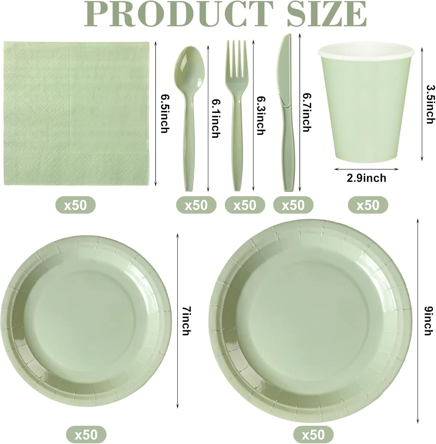Dandat 700 Pcs Bridal Shower Decorations Baby Shower Party Supplies Include Plates Cups and Napkins Sets with Plastic Forks Knives Spoons for Wedding Birthday (Sage)