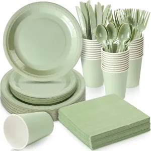 Dandat 700 Pcs Bridal Shower Decorations Baby Shower Party Supplies Include Plates Cups and Napkins Sets with Plastic Forks Knives Spoons for Wedding Birthday (Sage)