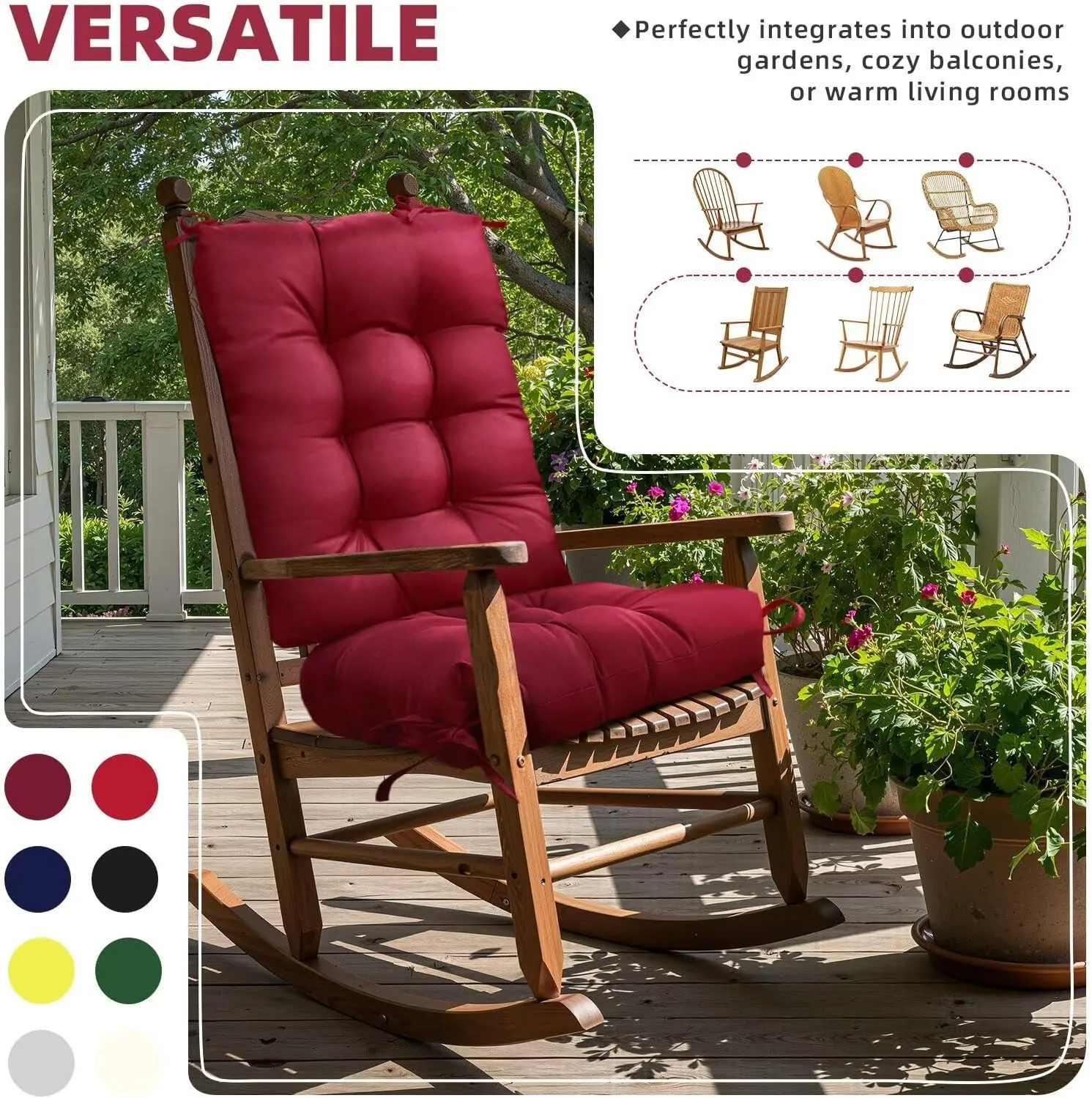 Dark Green Outdoor Indoor High Back Chair Cushion Waterproof Rocking Chair Pad Seat Cushion for Outdoor Furniture