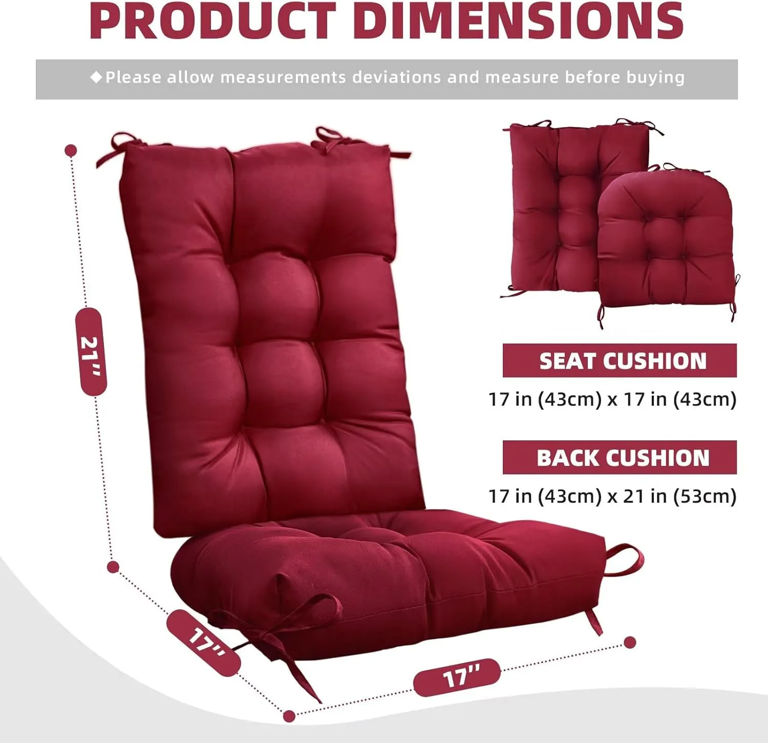 Dark Green Outdoor Indoor High Back Chair Cushion Waterproof Rocking Chair Pad Seat Cushion for Outdoor Furniture