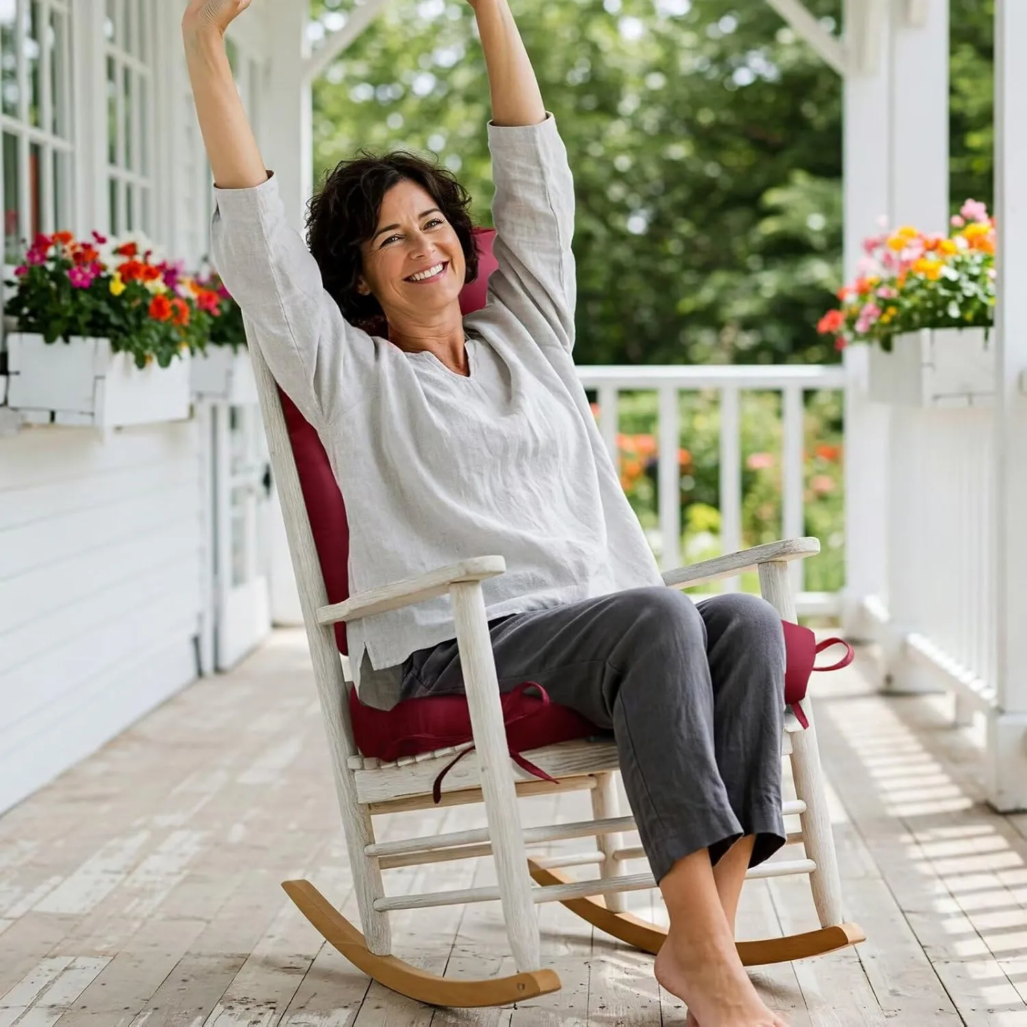 Dark Green Outdoor Indoor High Back Chair Cushion Waterproof Rocking Chair Pad Seat Cushion for Outdoor Furniture