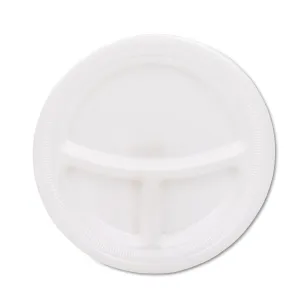 Dart® Mediumweight Foam Plates, 3-Compartment Plate, 9" dia, White, 125/Pack