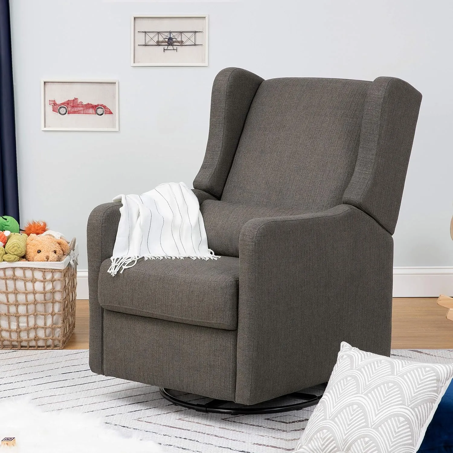 DaVinci Carter’s Arlo Glider Recliner Nursery Chair - Water & Stain Resistant Glider Rocking Chair for Nursery - GREENGUARD Gold, FSC & Certi-PUR US Certified - Cozy Swivel Rocker Recliner - Charcoal