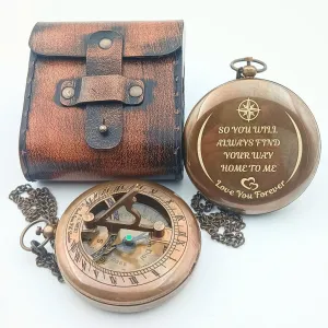 DAYOL'X So You Can Always Find Your Way Back to Me - Personalized Sundial Compass - Luxury Gift - Anniversary Sundial Compass - Brass Compass Personalised Gifts for Men with Engraved Message, 3 inch