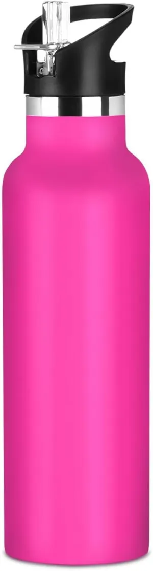 Deep Peach Solid Color Pure Plain Leakproof BPA Free Kids Water Bottle with Straw Hot & Cold Double Walled for Sport Gym Outdoor Travel School