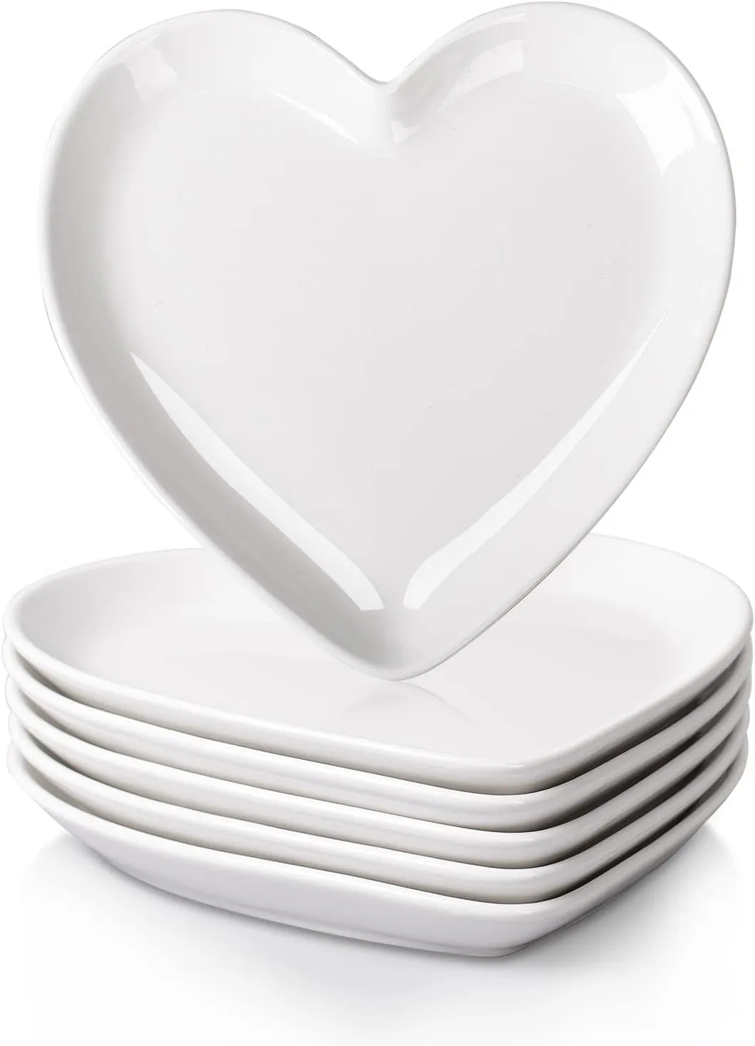 DELLING Heart Shaped Dessert Salad Plates- 6 Pack, 7.3 Inch Ceramic White Dinner Plates, Heart Dishes for Dessert, Appetizer, Steak, Snacks, Microwave & Oven Safe, Thanksgiving & Christmas Day Gifts