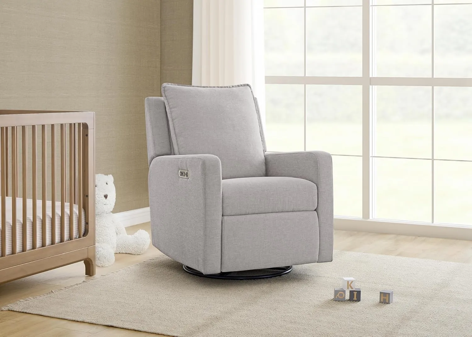 Delta Children babyGap Harlowe Power Recliner with USB-A & Charging Port Greenguard Gold Certified – Stain-Resistant Performance Fabric is Oeko-TEX Standard 100 Certified, Ash