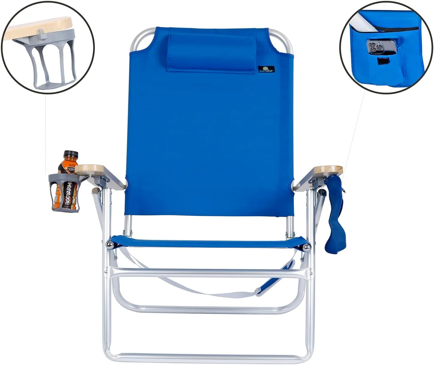 Deluxe XL Tall 13.5 Inches Mid-Height Seat Beach Chair for Adults Heavy Duty, Aluminum Frame, Wide Plus Size, 300 lb Capacity