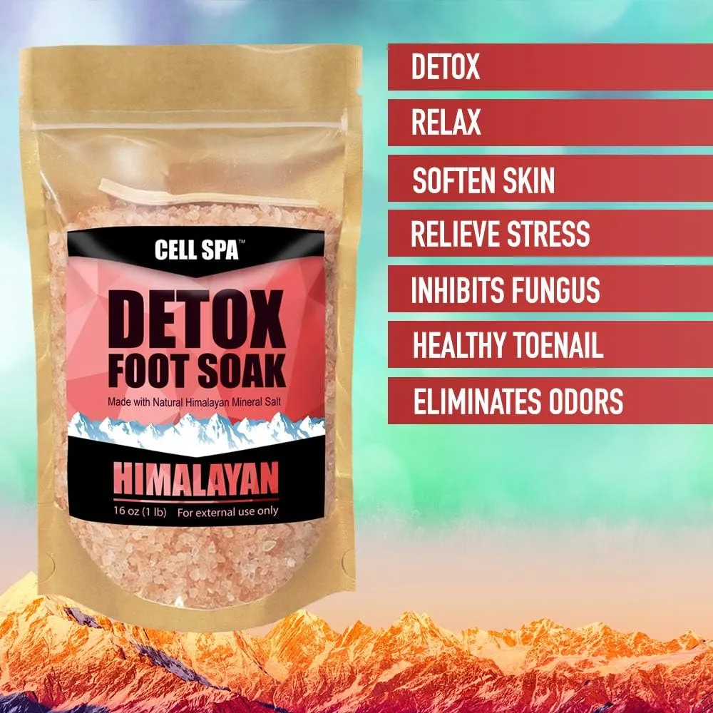 Detox Foot Soak Bath Premium 16 Ounce Natural Pink Himalayan Salt to Help Detox, Relax, Relieve Stress, Eliminate Odors & Soften Your Feet