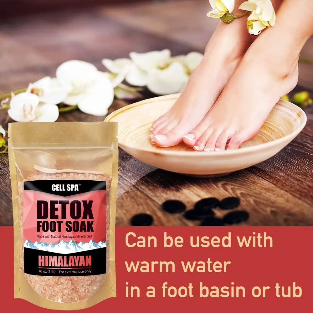 Detox Foot Soak Bath Premium 16 Ounce Natural Pink Himalayan Salt to Help Detox, Relax, Relieve Stress, Eliminate Odors & Soften Your Feet