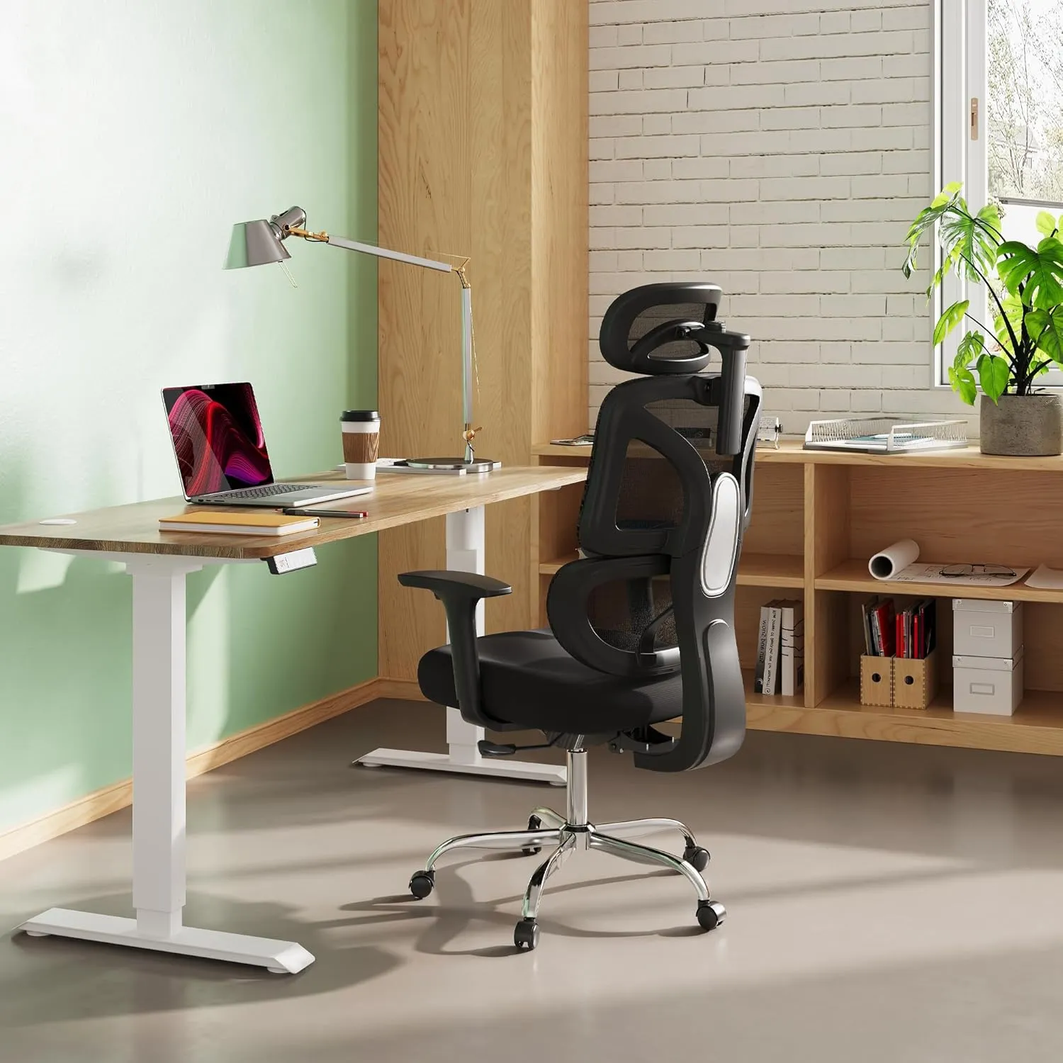DEVAISE Office Chair Big and Tall Reclining Ergonomic Desk Chair for Long Hours, Comfy Breathable Mesh, Adjustable Armrests with Lumbar Support, Black