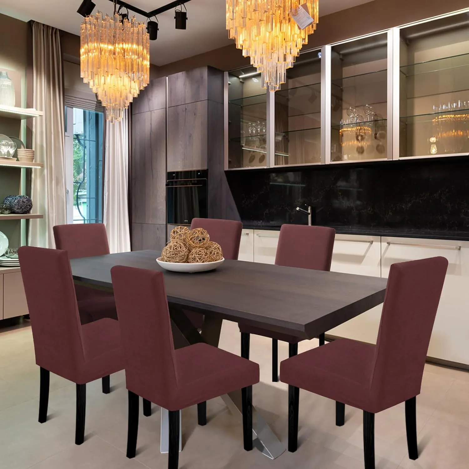 Dining Room Chair Covers - Stretch Kitchen/Dining Room Set of 4, Removable Washable Slipcovers for Home, Hotel, Banquet