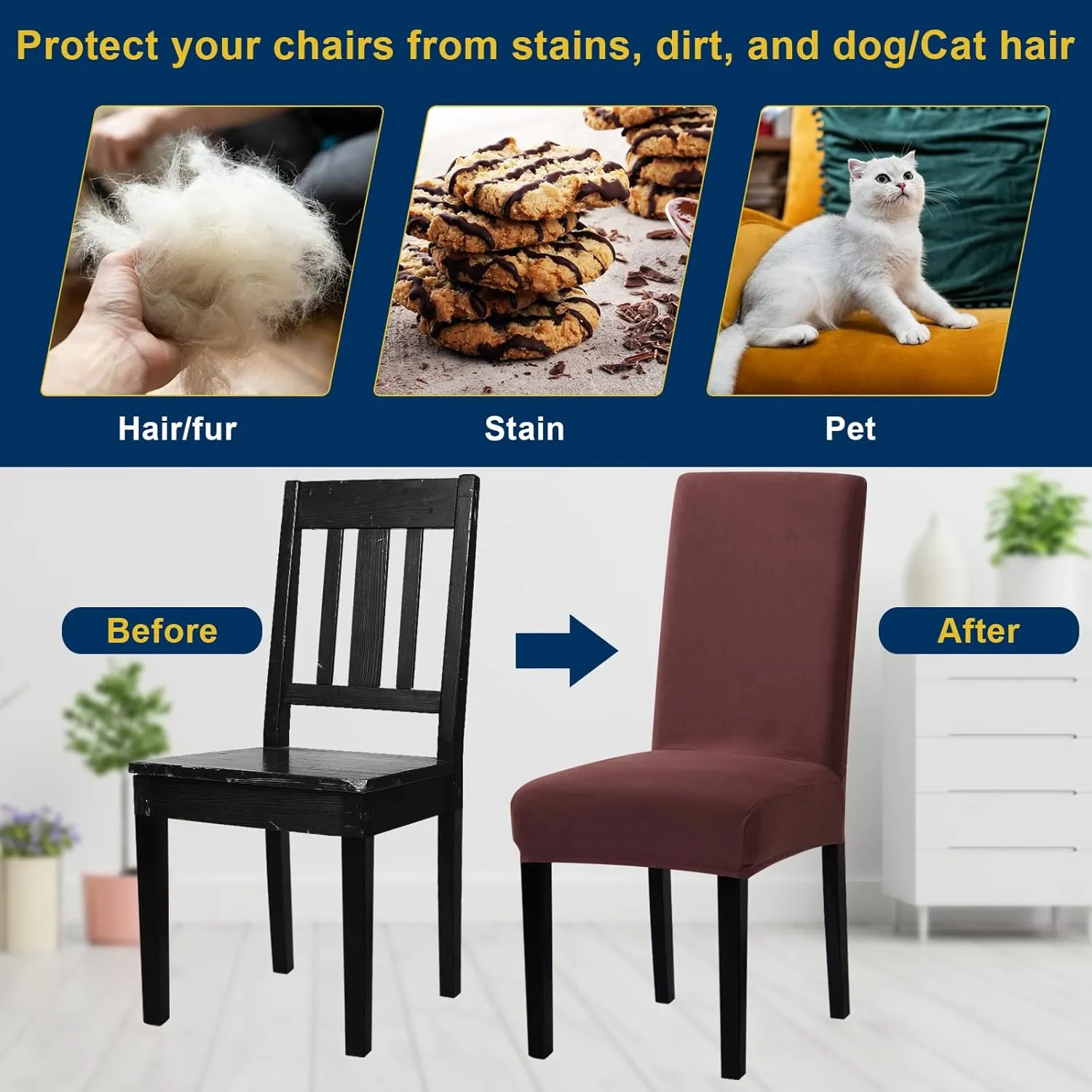 Dining Room Chair Covers - Stretch Kitchen/Dining Room Set of 4, Removable Washable Slipcovers for Home, Hotel, Banquet