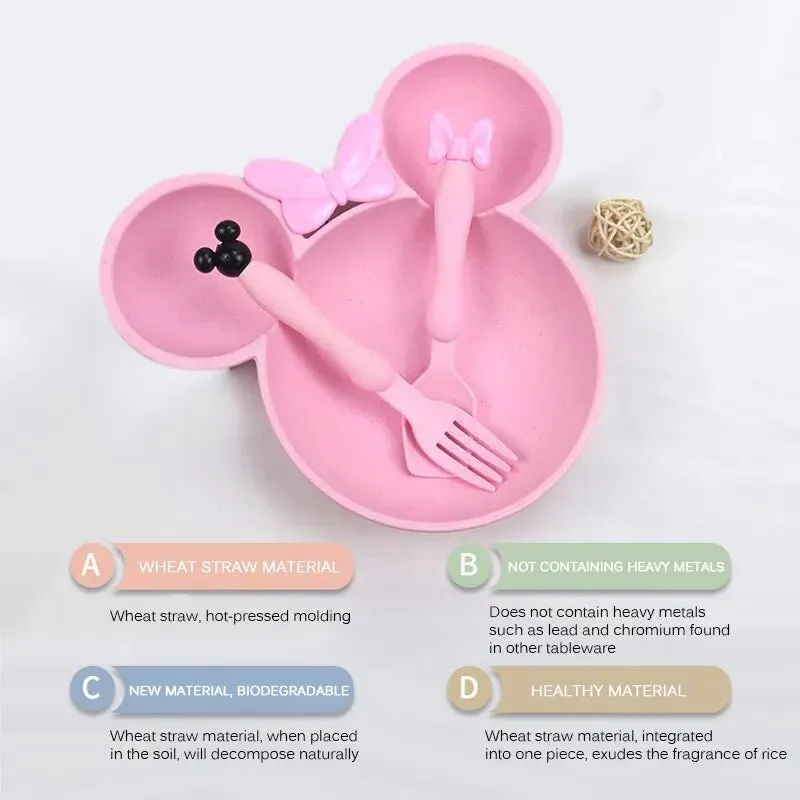 Disney Minnie Mouse Kids Dinnerware Set: Wheat Straw Plate, Fork & Set BPA Free