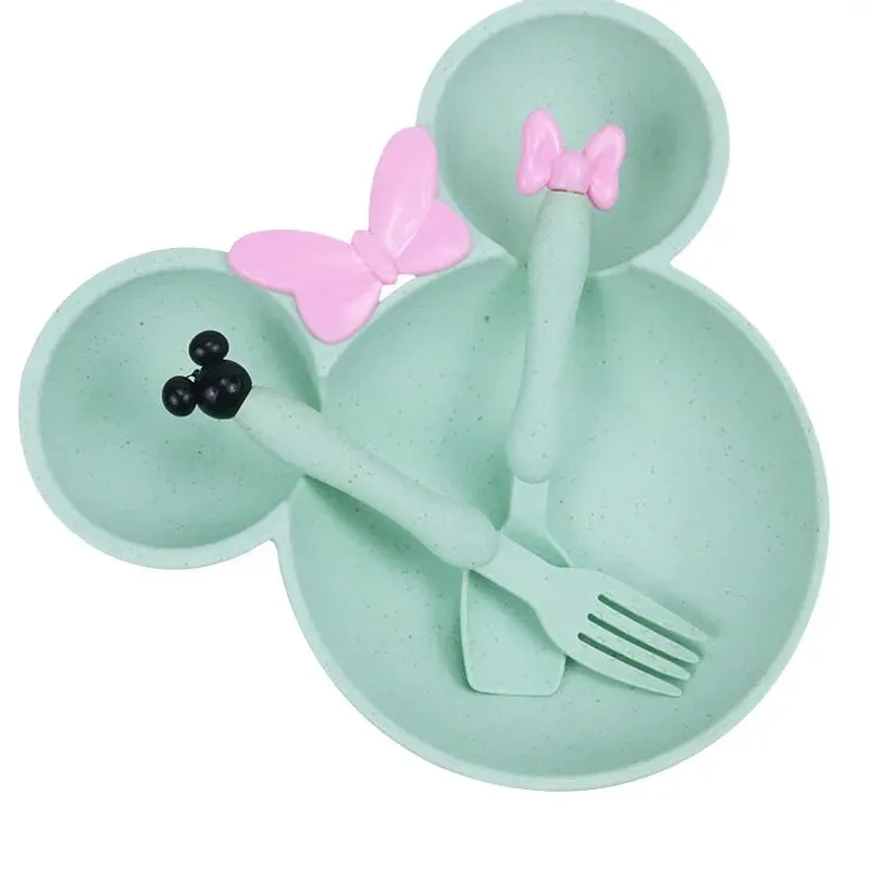 Disney Minnie Mouse Kids Dinnerware Set: Wheat Straw Plate, Fork & Set BPA Free
