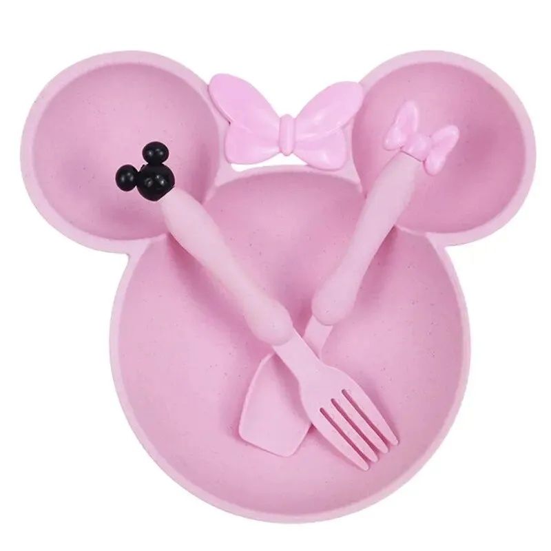 Disney Minnie Mouse Kids Dinnerware Set: Wheat Straw Plate, Fork & Set BPA Free