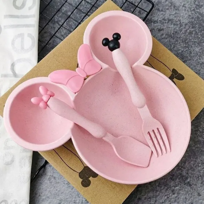 Disney Minnie Mouse Kids Dinnerware Set: Wheat Straw Plate, Fork & Set BPA Free