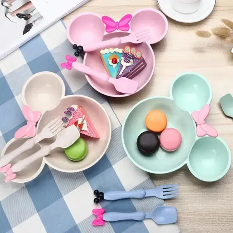 Disney Minnie Mouse Kids Dinnerware Set: Wheat Straw Plate, Fork & Set BPA Free