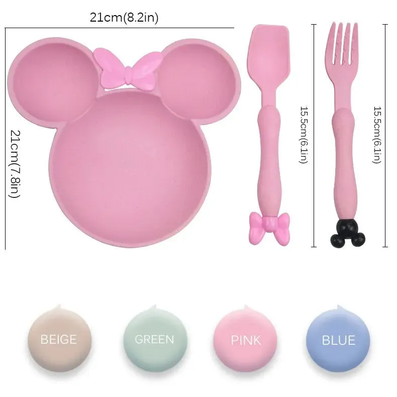 Disney Minnie Mouse Kids Dinnerware Set: Wheat Straw Plate, Fork & Set BPA Free