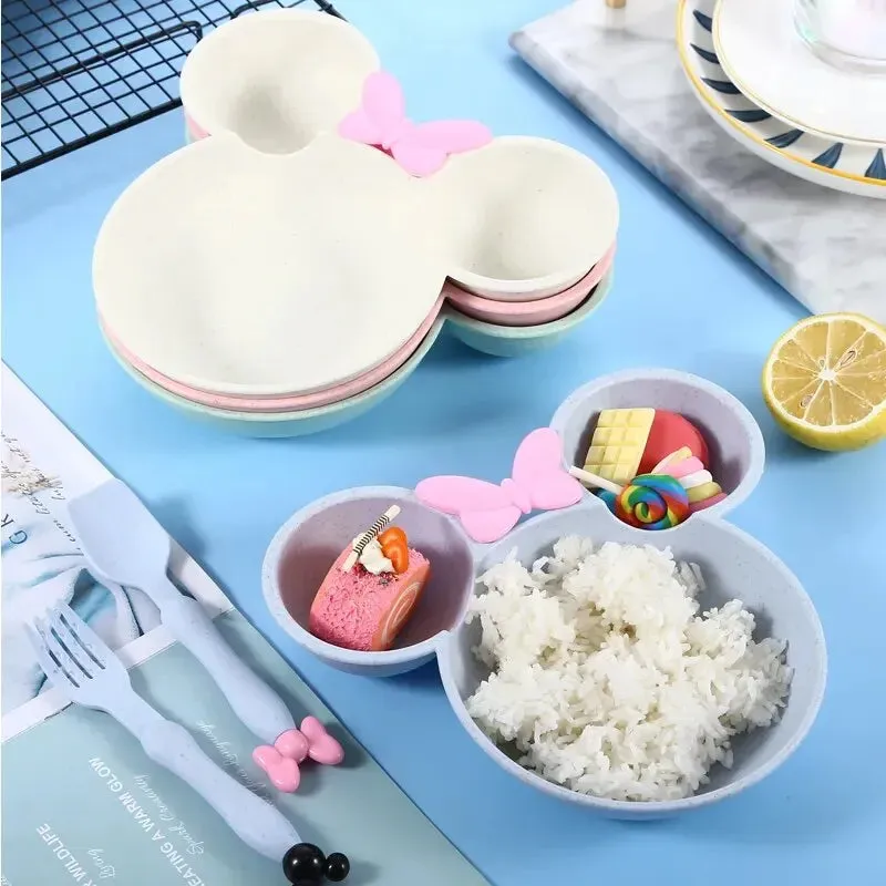 Disney Minnie Mouse Kids Dinnerware Set: Wheat Straw Plate, Fork & Set BPA Free