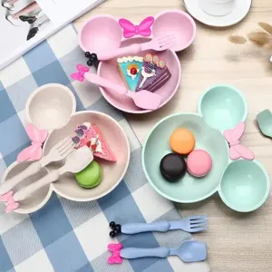 Disney Minnie Mouse Kids Dinnerware Set: Wheat Straw Plate, Fork & Set BPA Free