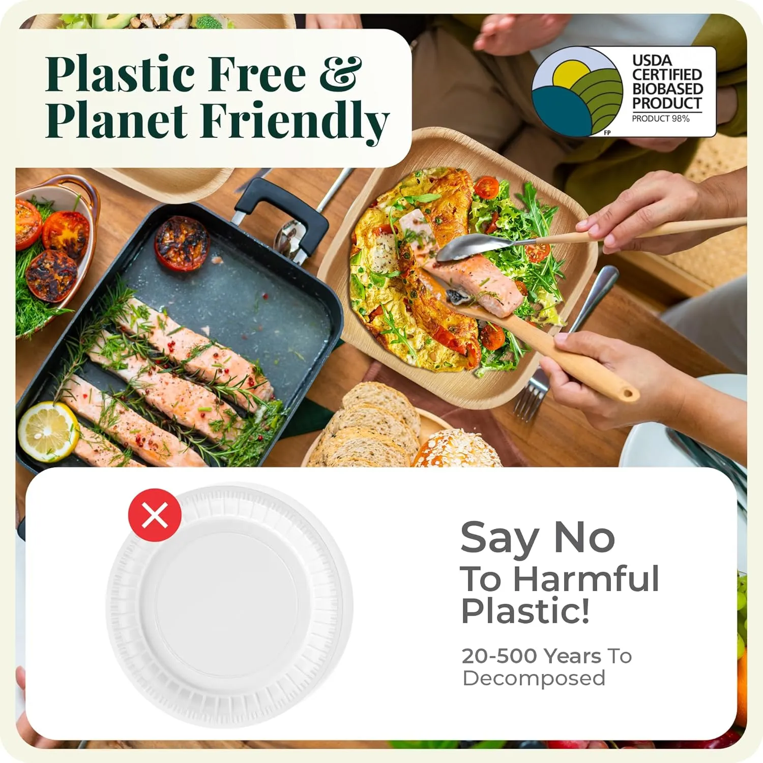 Disposable Palm Leaf Bamboo Tray and Oval Platter Disposable Charcuterie Boards Plates and Party Platters Trays Eco Compostable Wooden Food Platters Palm Leaf Dinner Catering Trays (6.5 inch Heart)