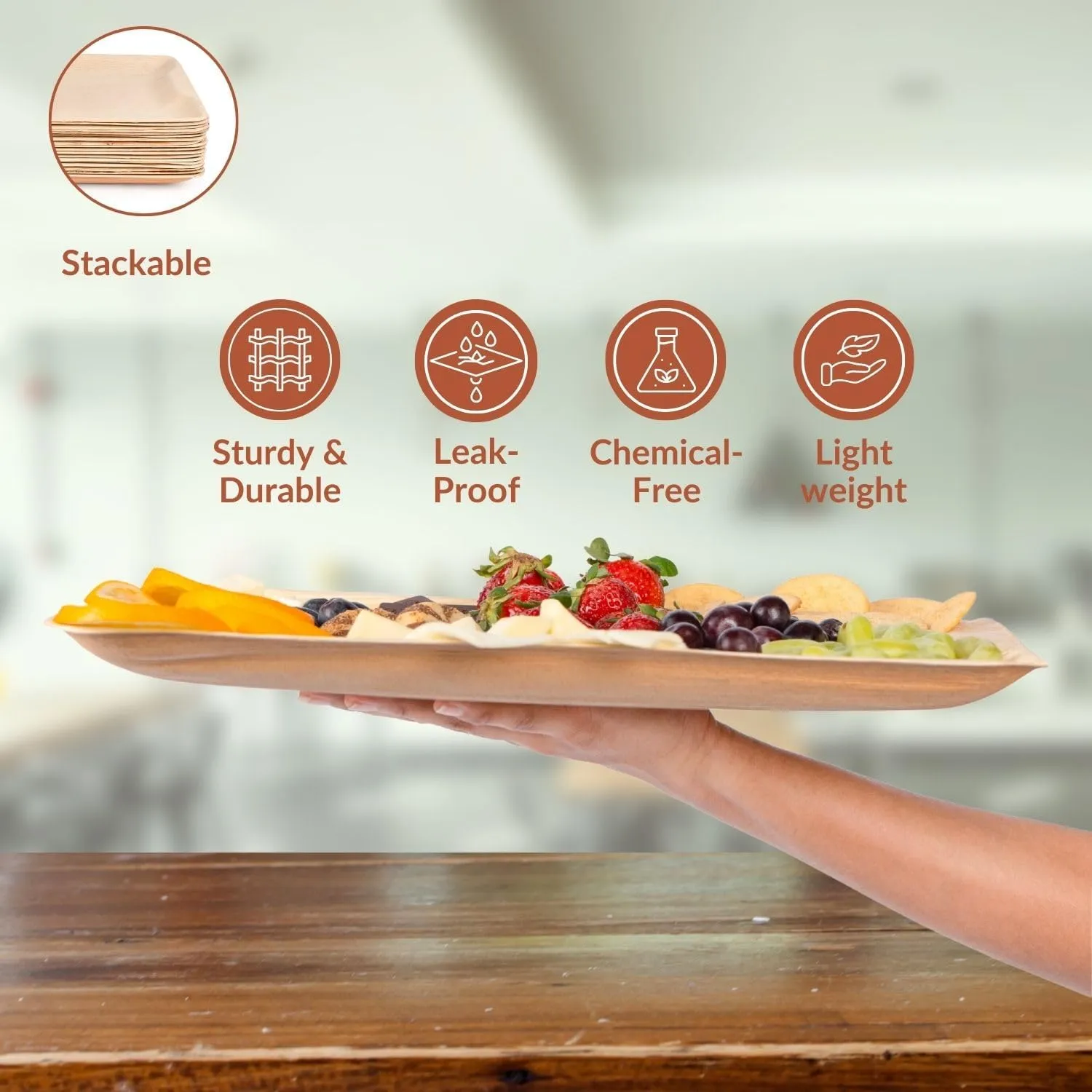 Disposable Palm Leaf Trays 14" x 10" Bamboo Serving Platters 20 Pack - Rectangle Compostable Disposable Charcuterie Boards and Party Platters - Weddings and Catering Trays
