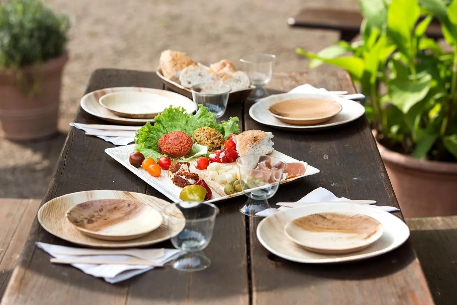 Disposable Palm Leaf Trays 14" x 10" Bamboo Serving Platters 20 Pack - Rectangle Compostable Disposable Charcuterie Boards and Party Platters - Weddings and Catering Trays