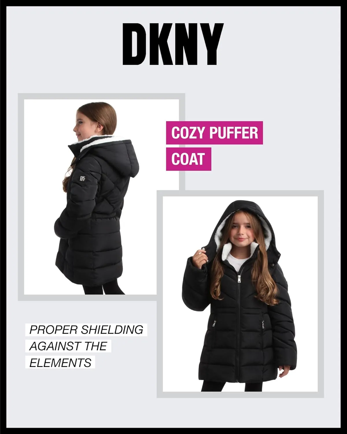 DKNY Girls’ Winter Coat – Heavyweight Anorak Puffer Coat with Cinched Waist – Sherpa Lined Insulated Jacket for Girls (4-16)