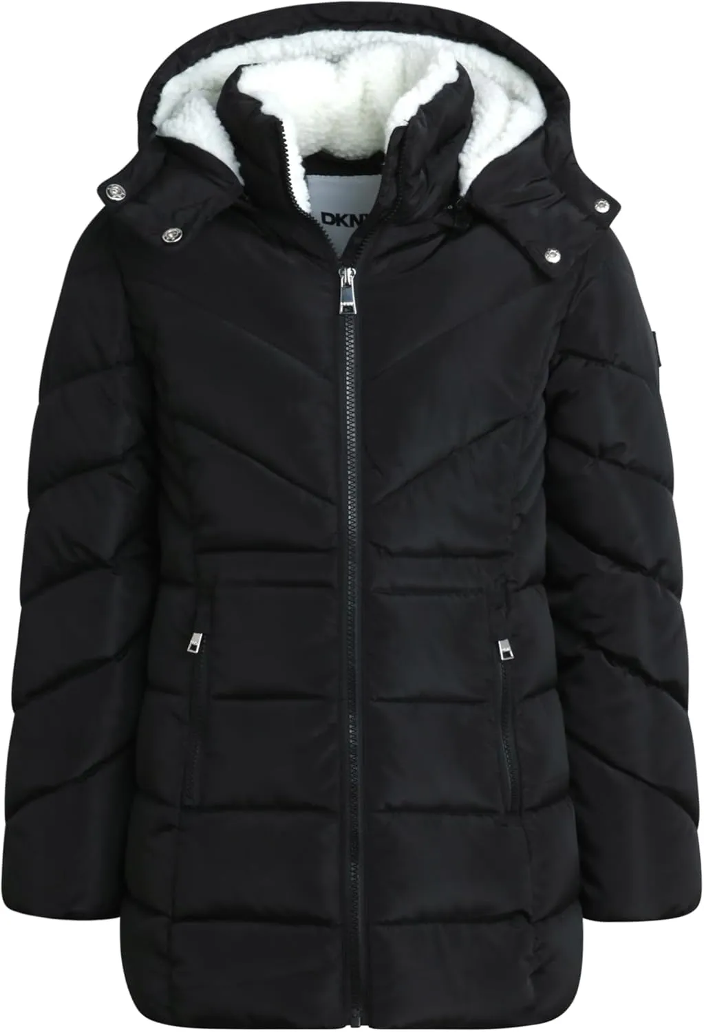 DKNY Girls’ Winter Coat – Heavyweight Anorak Puffer Coat with Cinched Waist – Sherpa Lined Insulated Jacket for Girls (4-16)