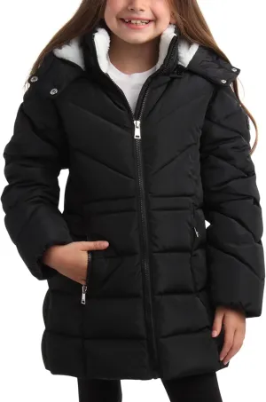 DKNY Girls’ Winter Coat – Heavyweight Anorak Puffer Coat with Cinched Waist – Sherpa Lined Insulated Jacket for Girls (4-16)
